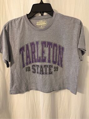 Tarleton State Gray Crop Top with Purple Logo